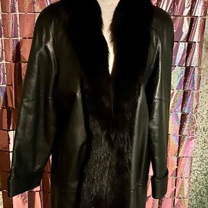 Genuine Black Leather w/Fox Fur Trim Coat (D.A.N.Y size medium)